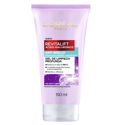 Loreal Revitalift Gel de Limpieza Anti Brillo Con Acido Hialurónico X 150 Ml