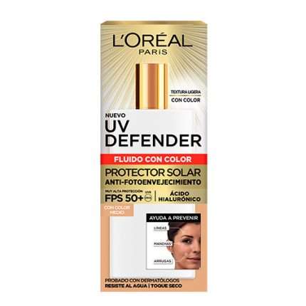 Loreal Protector Solar Diario Uv Defender Fluido Invisible Tono Medio FPS 50+ 40g