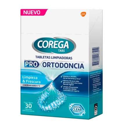 Corega Tabs Pro Ortodoncia Tabletas Limpiadoras 30 Unidades